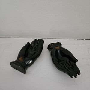 Vintage Redware Black Ceramic Hand Shaped Ashtray- Bundle Of 2